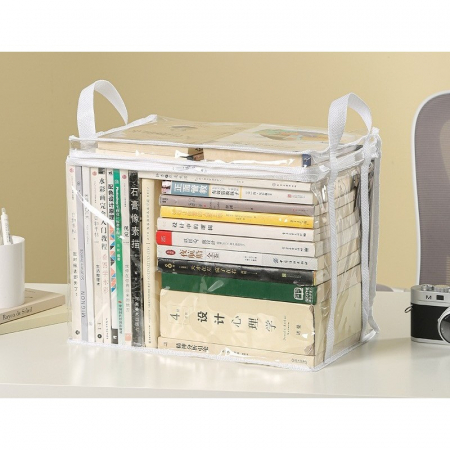 Cutie de Depozitare, Flippy, din PVC + Textil, Rezistenta la Apa, Geanta pentru Carti, 38x24x32 cm, Transparent-Alb [1]