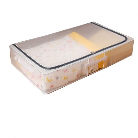 Pentru Casa si Camping - Cutie de Depozitare, Flippy, pentru Haine, Incaltaminte, din Plasa PVC Impermeabila si Manere Laterale, Pliabila, Fermoar Bidirectional, 80 x 47 x 15 cm Transparenta