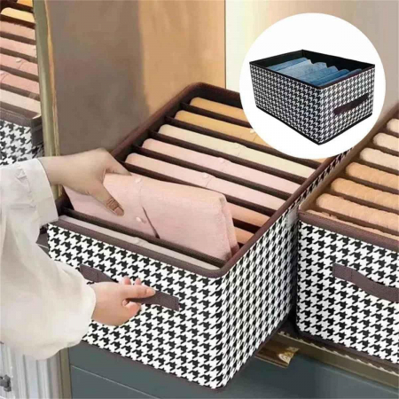 Lichidare Cutie De Depozitare, Flippy, Pentru Haine, Lenjerie, Sosete Si Sutiene, Material Textil, 7 Compartimente, 44x30x20 cm, Culoare Alb-Negru [6]