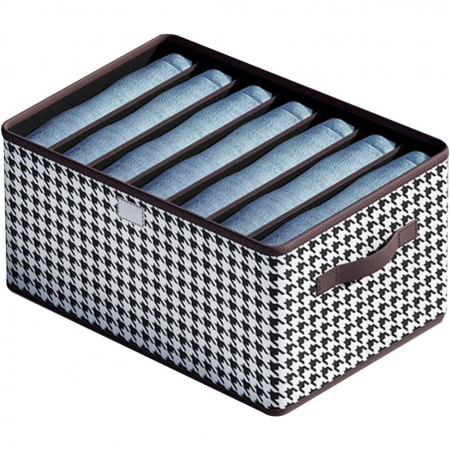 Organizatoare imbracaminte si incaltaminte - Lichidare Cutie De Depozitare, Flippy, Pentru Haine, Lenjerie, Sosete Si Sutiene, Material Textil, 7 Compartimente, 44x30x20 cm, Culoare Alb-Negru