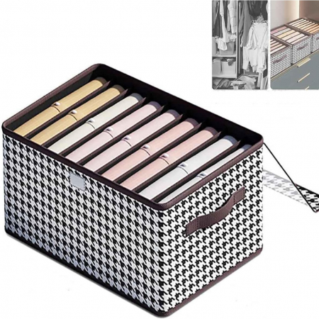 Cutie De Depozitare, Flippy, Pentru Haine, Lenjerie, Sosete Si Sutiene, Material Textil, 9 Compartimente, 44x30x20 cm, Culoare Alb-Negru [9]