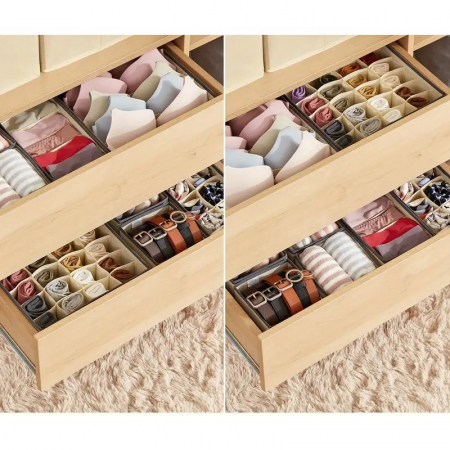 Cutie De Depozitare, Flippy, Pentru Lenjerie, Sosete Si Sutiene, Material Textil, 8 Compartimente, 32 x 16 x 10 cm, Culoare Bej [2]