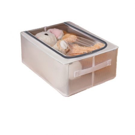 Pentru Casa si Camping - Cutie de Depozitare, Flippy, pentru Pantofi Haine, din Plasa PVC Impermeabila si Cadru de Otel, Pliabila, Fermoar Bidirectional, 40 x 30 x 15 cm Transparenta