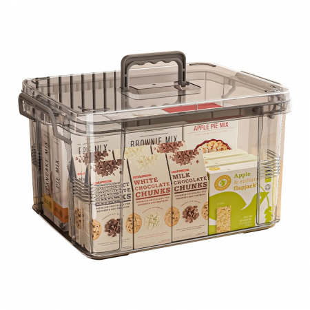 Pentru Casa si Camping - Cutie De Depozitare, Flippy, Tip Valiza, pentru Alimente, Jucarii, Accesorii, Transparent-Gri, Marime M, 31.5x23x19 cm