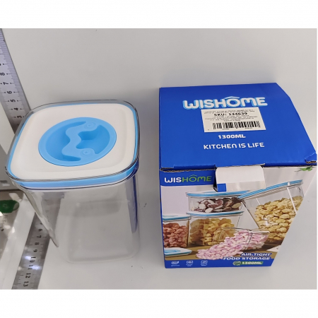 Cutie de Depozitare pentru Bucatarie, Flippy, 1.3L, din ABS+PET+Silicon, Capac Alb/Albastru, 11.5 x 15 x 8 cm, Transparent [4]