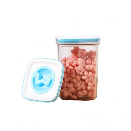 Bucatarie si electrocasnice - Cutie de Depozitare pentru Bucatarie, Flippy, 1.3L, din ABS+PET+Silicon, Capac Alb/Albastru, 11.5 x 15 x 8 cm, Transparent