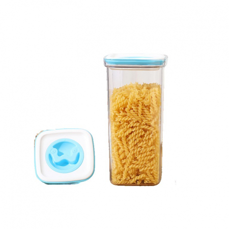 Bucatarie si electrocasnice - Cutie de Depozitare pentru Bucatarie, Flippy, 2L, din ABS+PET+Silicon, Capac Alb/Albastru, 11.5 x 23 x 8 cm, Transparent
