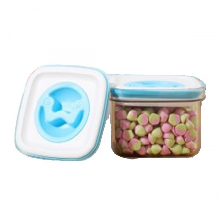 Bucatarie si electrocasnice - Cutie de Depozitare pentru Bucatarie, Flippy, 600 ml, din ABS+PET+Silicon, Capac Alb/Albastru, 11.5 x 8 x 8 cm, Transparent
