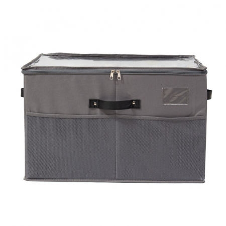 Cutie de Depozitare pentru Pantofi, Flippy, 53x42x33 cm, cu Capac Transparent si Fermoar, din Panza Oxford, Pliabila, Gri [6]