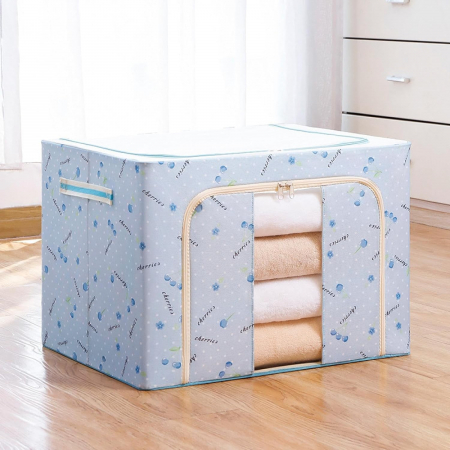 Cutie de Depozitare Pliabila, Flippy, 100 L, din Tesatura Oxford, 60x42x40 cm, Fereastra Frontala, 2 Usi de Acces cu Fermoar Bidirectional, Cadru Metalic, Suport Baza Stabil din Plastic, Imprimeu Cire [1]