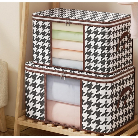 Lichidare Cutie de Depozitare Pliabila, Flippy, 60x40x30 cm, 75 L, Fereastra Frontala, cu Fermoar Bidirectional, Suport Baza Stabil, Imprimeu in Carouri, Alb/Negru [2]