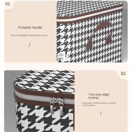 *LICHIDARE STOC* Cutie de Depozitare Pliabila, Flippy, 60x40x30 cm, 75 L, Fereastra Frontala, cu Fermoar Bidirectional, Suport Baza Stabil, Imprimeu in Carouri, Alb/Negru [1]