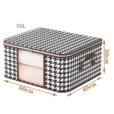 Lichidare Cutie de Depozitare Pliabila, Flippy, 60x40x30 cm, 75 L, Fereastra Frontala, cu Fermoar Bidirectional, Suport Baza Stabil, Imprimeu in Carouri, Alb/Negru [7]