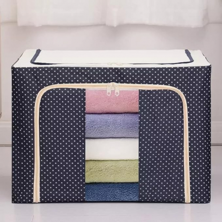 Cutie de Depozitare Pliabila, Flippy, 66 L, din Panza Oxford, 50x40x33 cm, 2 Ferestre, Frontala si Laterala, 2 Usi de Acces cu Fermoar Bidirectional, Cadru Metalic, Suport Baza Stabil din Plastic, Imp [2]