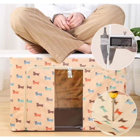 Cutie de Depozitare Pliabila, Flippy, 66 L, Panza Oxford, 50x40x33 cm, Fereastra Frontala, 2 Usi de Acces cu Fermoar Bidirectional, Cadru Metalic, Suport Baza Stabil din Plastic, Imprimeu Catelus, Bej [1]