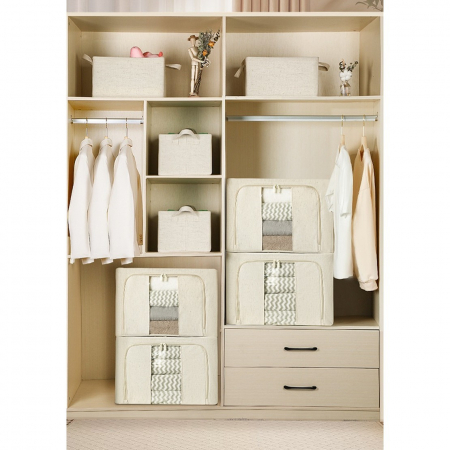 Cutie de Depozitare Pliabila, Flippy, Cu Fereastra si Fermoar Dublu, 66 L, Textil Premium, 50x40x33 cm, Cadru Metalic, Impermeabila, Alb Texturat [3]