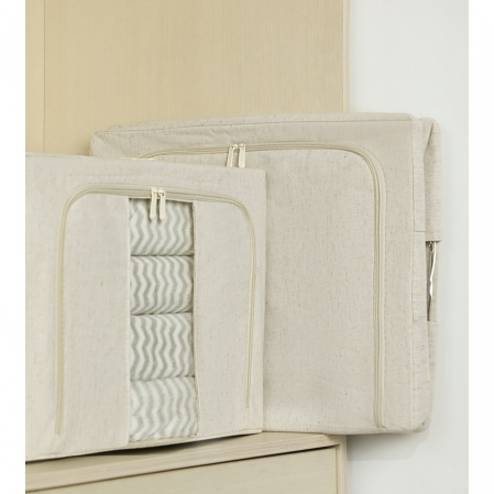 Cutie de Depozitare Pliabila, Flippy, Cu Fereastra si Fermoar Dublu, 66 L, Textil Premium, 50x40x33 cm, Cadru Metalic, Impermeabila, Alb Texturat [5]