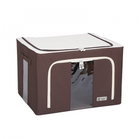 Cutie de Depozitare Pliabila, Flippy, Cu Fereastra si Fermoar Dublu, 66 L, Textil Premium, 50x40x33 cm, Cadru Metalic, Impermeabila, Maro [9]