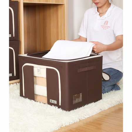 Cutie de Depozitare Pliabila, Flippy, Cu Fereastra si Fermoar Dublu, 66 L, Textil Premium, 50x40x33 cm, Cadru Metalic, Impermeabila, Maro [7]