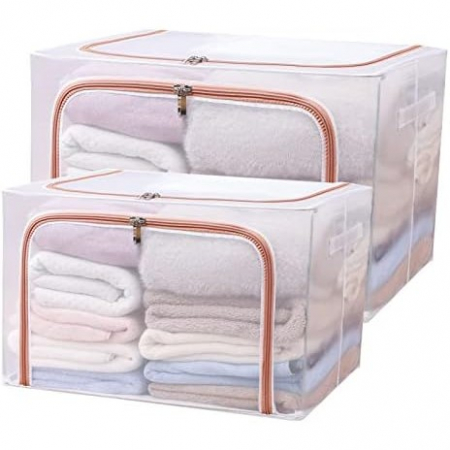 Cutie de Depozitare Pliabila, Flippy, Cu Fereastra si Fermoar Dublu Rosu, 66 L, Textil, 50x40x33 cm, Cadru Metalic, Impermeabila, Transparent [5]