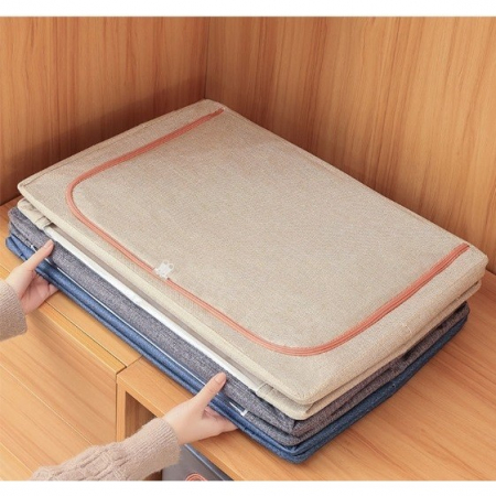 Cutie de depozitare pliabila, Flippy, Cu fermoar, 100 L, Textil, 60x42x40 cm, Cadru Metalic, Suport Baza Stabil din Plastic, Crem cu Doua Ferestre [4]