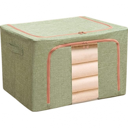Cutii depozitare diverse - Cutie de depozitare pliabila, Flippy, Cu fermoar, 100 L, Textil, 60x42x40 cm, Cadru Metalic, Suport Baza Stabil din Plastic, Verde