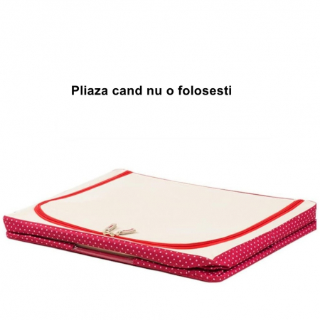 Cutie de Depozitare Pliabila, Flippy, cu Fermoar, 100 L, Textil, 60x42x40 cm, O Fereastra, Cadru Metalic, Suport Baza Stabil din Plastic, imprimeu punctat, Rosu [1]