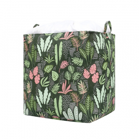 Cutie de Depozitare Pliabila, Flippy, Impermeabila, cu Snur, Capacitate 100 L, cu Manere, 50x50x40cm, Model Frunze, Verde [6]