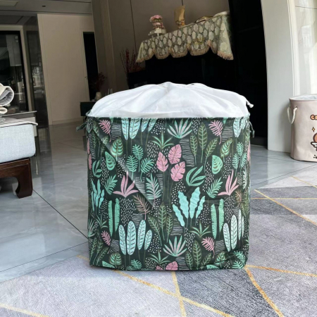 Cutie de Depozitare Pliabila, Flippy, Impermeabila, cu Snur, Capacitate 100 L, cu Manere, 50x50x40cm, Model Frunze, Verde [7]