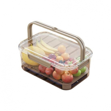 Pentru Casa si Camping - Cutie de Depozitare Portabila, Flippy, cu Separator pentru Gheata si Scurgere, Mentine Rece, Caserola Pranz, 25x16.5x11.5 cm, Gri/Transparent
