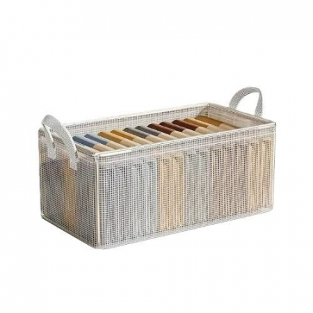 Cutii depozitare diverse - Cutie de Depozitare Tip Cos, Flippy, Material Textil Transparent, Pliabila, 47x28x20 cm, 35 l, Cadru Metalic, cu Manere, Alb