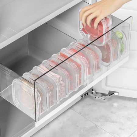 Import - Caserola Alimentara, Flippy, Cutie pentru Pastrare a Alimentelor, Cutie Depozitare pentru Frigider, Sigilata Dreptunghiulara, din Plastic, 12 x 12 x 4.5 cm, 350ml, Transparent