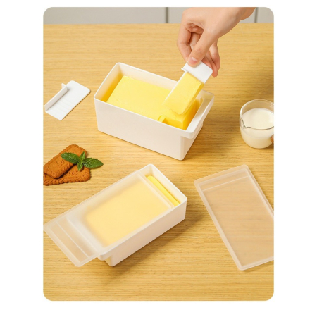 Cutie de Unt, Flippy, cu Capac, Multifunctionala, cu Spatula Portionare, 15.9 x 8.8 x 4.9 cm, Alb [3]