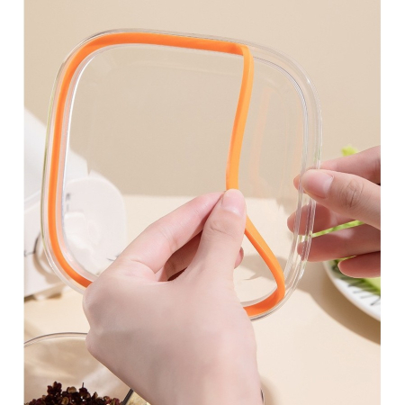Cutie Depozitare Alimente, Flippy, din Plastic/Silicon, 20 x 10 x 10 cm, 5 Compartimente, Alb/Portocaliu [5]