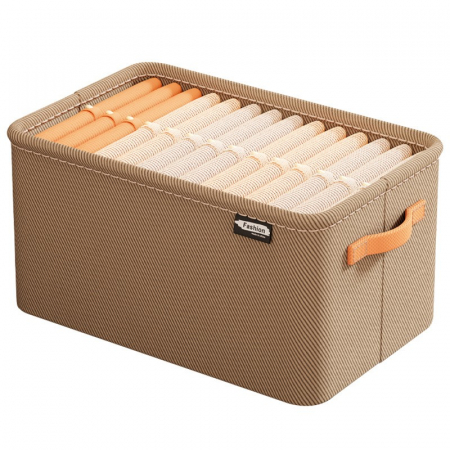 Import - Cutie Depozitare Flippy, pentru Haine, lucruri, din Textil cu Cadru Metalic, Manere Laterale, forma Dreptunghiulara, 42 x 28 x 25 cm, volum 29 L, Kaki