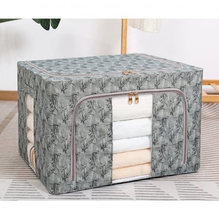 Cutie Depozitare, Flippy, 66L, din Material Textil, 50 x 40 x 33 cm, pentru Haine si Lenjerii, Model Bambus, Verde [1]
