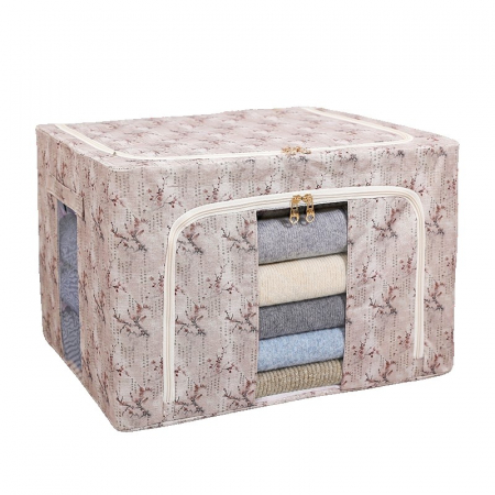 Pentru Casa si Camping - Cutie Depozitare, Flippy, 66L, din Material Textil, 50 x 40 x 33 cm, pentru Haine si Lenjerii, Model Flori de Primavara, Roz