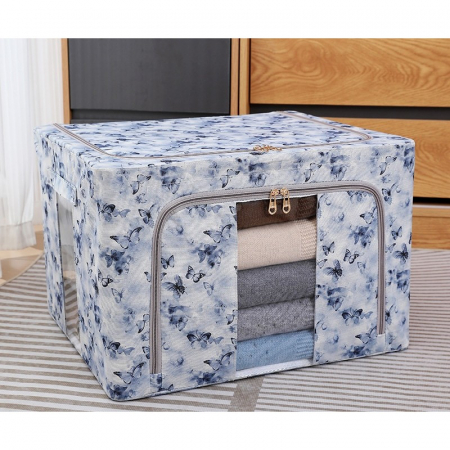 Cutie Depozitare, Flippy, 66L, din Material Textil, 50 x 40 x 33 cm, pentru Haine si Lenjerii, Model Fluturasi, Albastru [1]