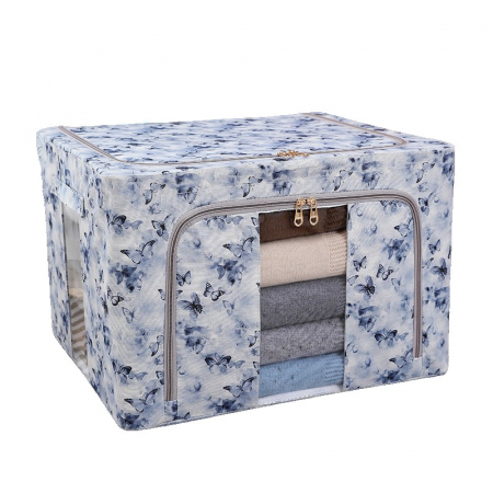 Pentru Casa si Camping - Cutie Depozitare, Flippy, 66L, din Material Textil, 50 x 40 x 33 cm, pentru Haine si Lenjerii, Model Fluturasi, Albastru