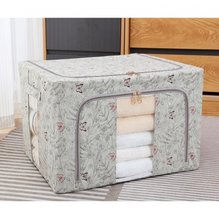 Cutie Depozitare, Flippy, 66L, din Material Textil, 50 x 40 x 33 cm, pentru Haine si Lenjerii, Model Fluturasi, Gri [1]