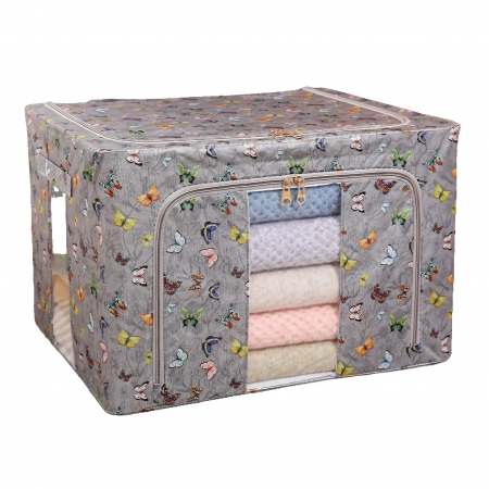 Cutii depozitare diverse - Cutie Depozitare, Flippy, 66L, din Material Textil, 50 x 40 x 33 cm, pentru Haine si Lenjerii, Model Fluturasi, Gri Inchis
