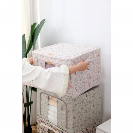 Cutie Depozitare, Flippy, 66L, din Material Textil, 50 x 40 x 33 cm, pentru Haine si Lenjerii, Model Fluturasi, Roz [1]
