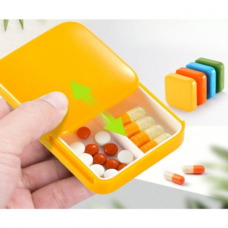 Cutie depozitare medicamente, 2 compartimente, Glisanta, Galben, Patrata, Flippy, Inchidere etans [1]