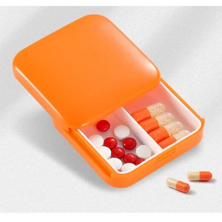 Cutie depozitare medicamente, 2 compartimente, Glisanta, Portocaliu, Patrata, Flippy, Inchidere etans [1]