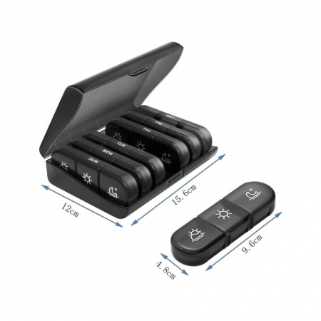 Cutie Depozitare Medicamente, Flippy, 7 Zile, 21 Compartimente, Cutie Suport, Recipiente Detasabile, Portabila, Negru, 15.6x12 cm [5]