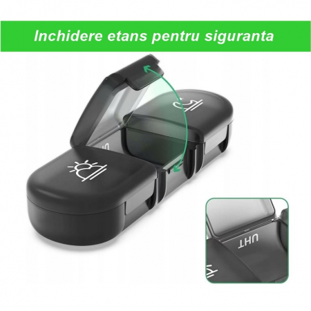 Cutie Depozitare Medicamente, Flippy, 7 Zile, 21 Compartimente, Cutie Suport, Recipiente Detasabile, Portabila, Negru, 15.6x12 cm [1]