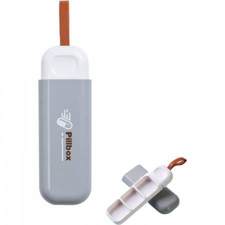 Cutie Depozitare Medicamente, Flippy, Portabila, 3 Compartimente, Tip Breloc, Plastic, Glisanta, Gri, 10.7x3.6x1.6 cm [2]