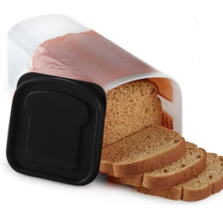 Pentru Casa si Camping - Cutie Depozitare Paine, Flippy, din Plastic, 34 x 13 cm, Pastreaza Prospetimea, Capac Negru