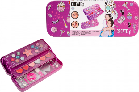 Cutie din metal cu 3 compartimente cu machiaj si accesorii pentru fetite Create It! [2]