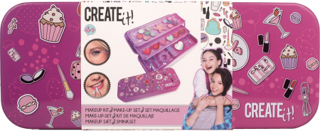 Jucarii, Copii & Bebe - Cutie din metal cu 3 compartimente cu machiaj si accesorii pentru fetite Create It!